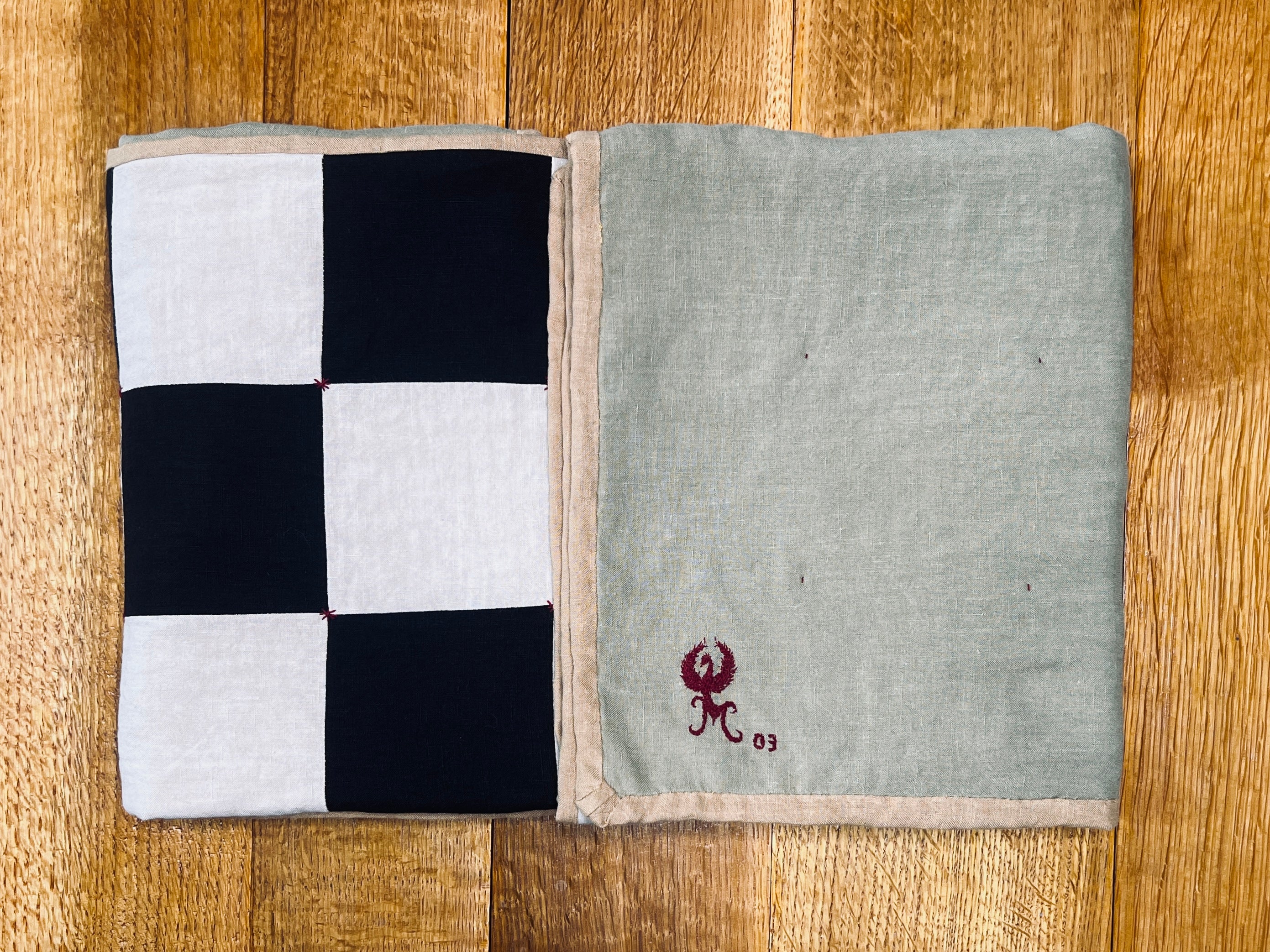 La Maison de Phoenix Baby Quilt #3 Black, Natural Beige, Golden Tan, and Bay Leaf Green