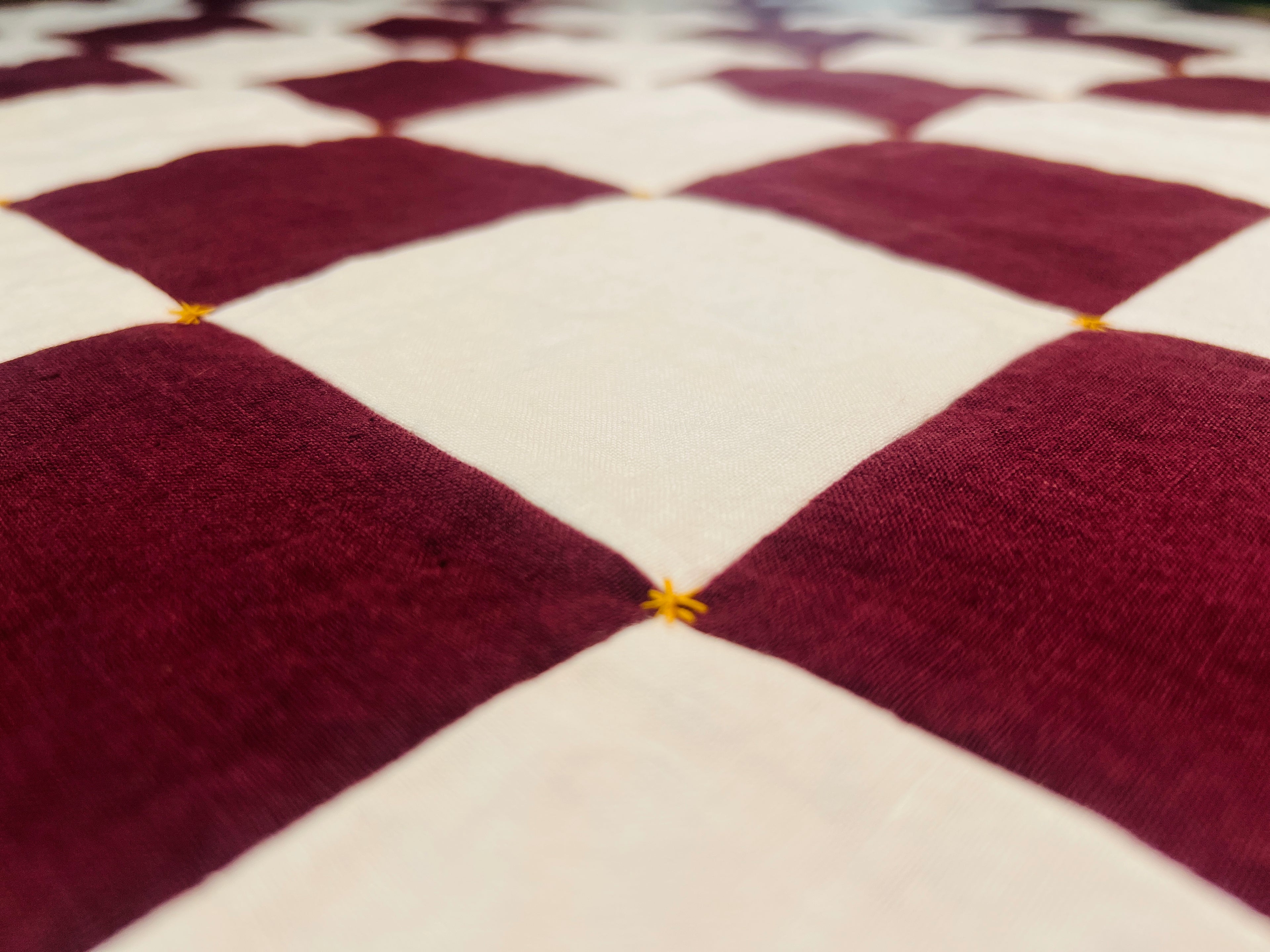 La Maison de Phoenix Baby Quilt #4 Burgundy Syrah, White, Golden Tan, and Teal Green