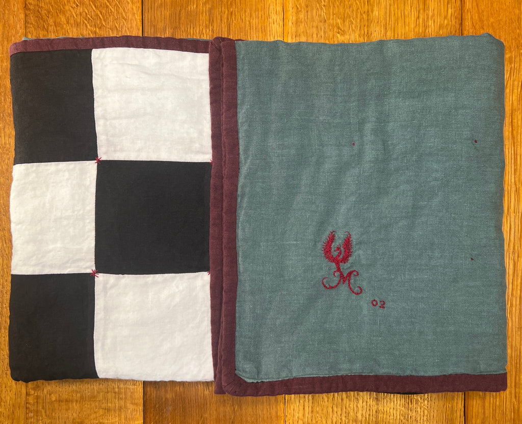 La Maison de Phoenix Baby Quilt #2 Black, White, Burgundy Syrah, and Teal Green