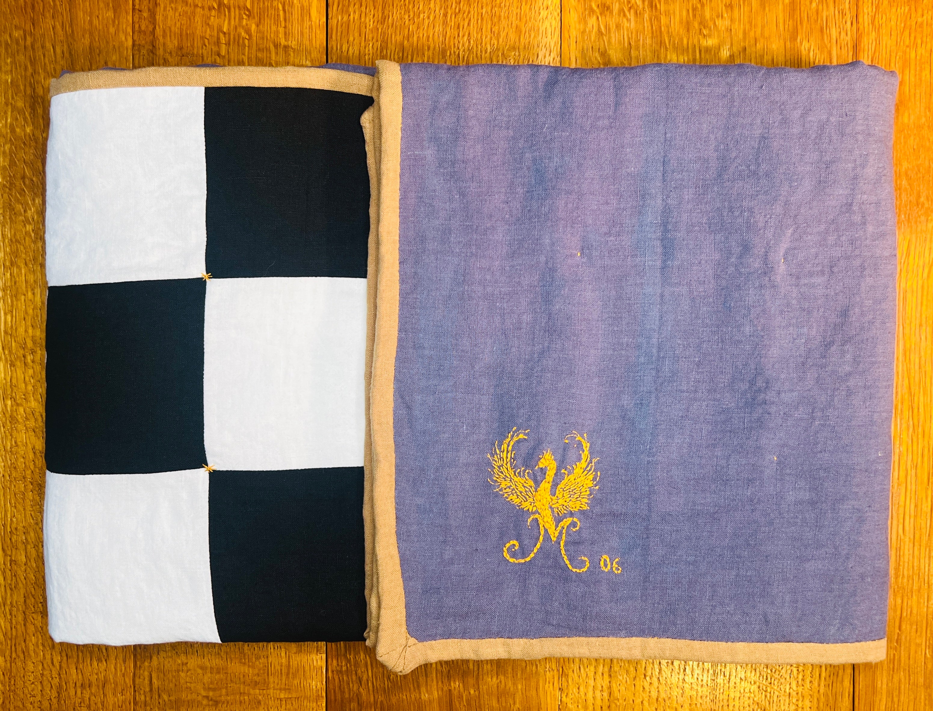 La Maison de Phoenix Baby Quilt #6 Black, White, Golden Tan, and Heathered Lilac