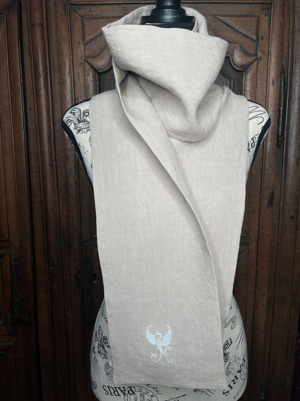 La Maison de Phoenix Elegant Organic Scarf in Natural Beige 74"x6.75"