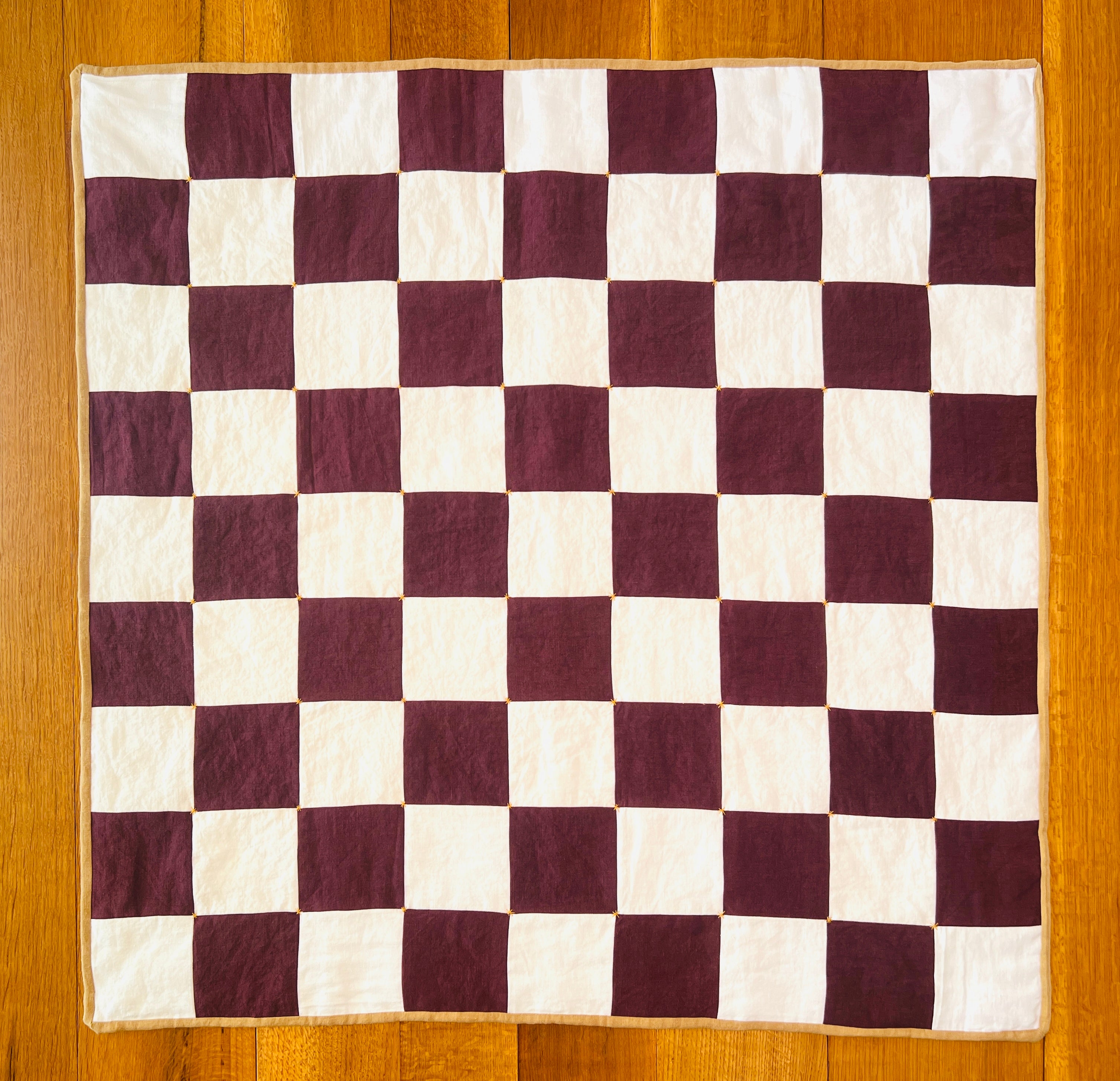 La Maison de Phoenix Baby Quilt #4 Burgundy Syrah, White, Golden Tan, and Teal Green