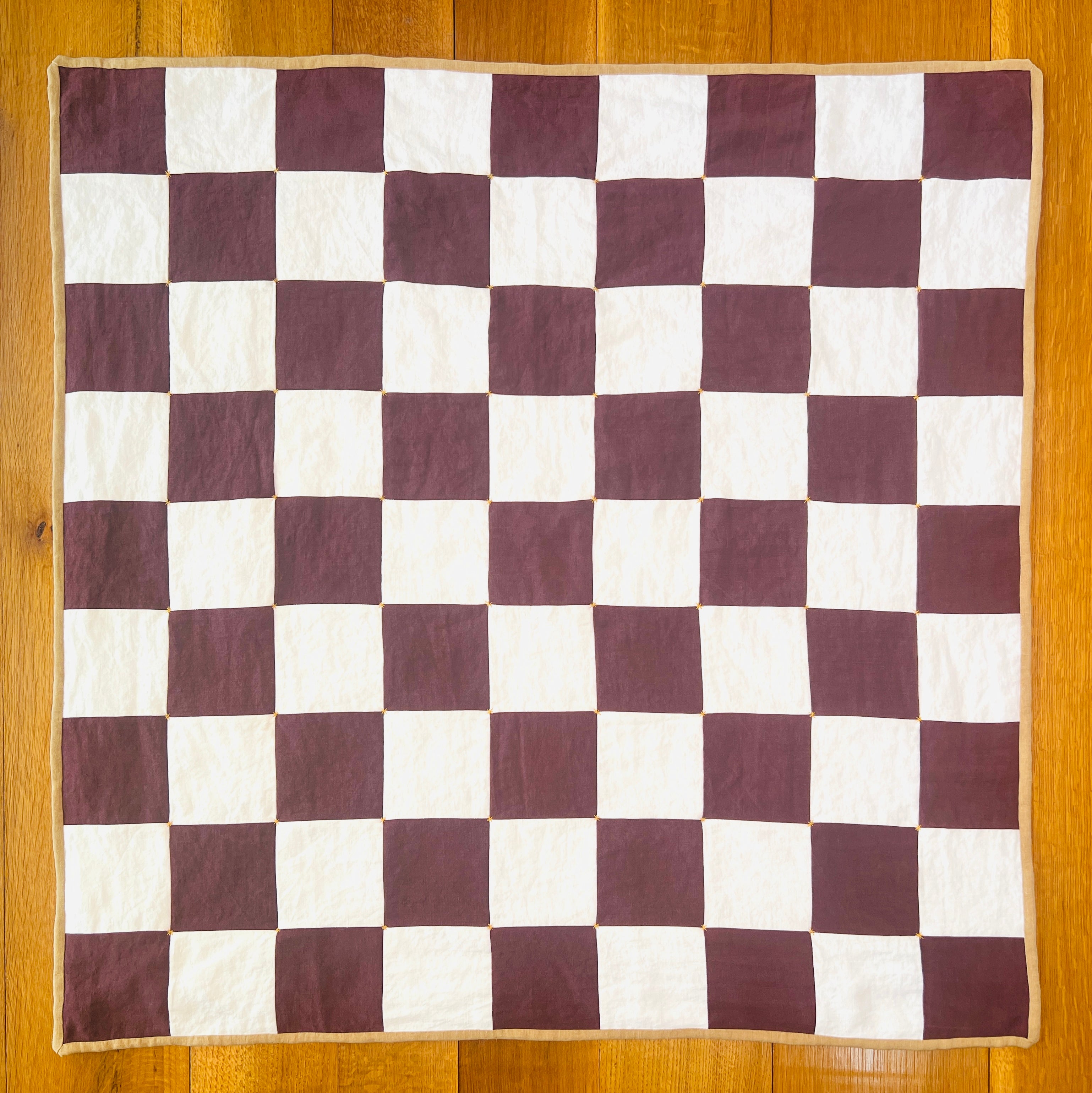 La Maison de Phoenix Baby Quilt #5 Burgundy Syrah, White, Golden Tan, and Heathered Lilac