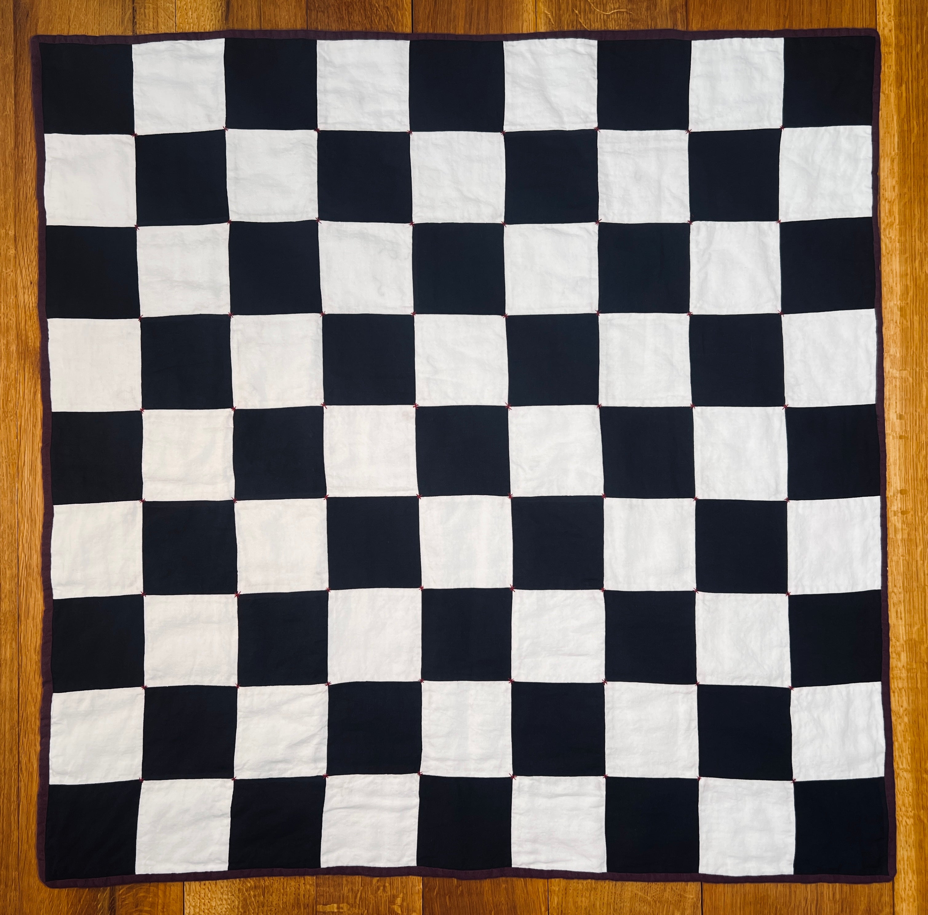 La Maison de Phoenix Baby Quilt #2 Black, White, Burgundy Syrah, and Teal Green