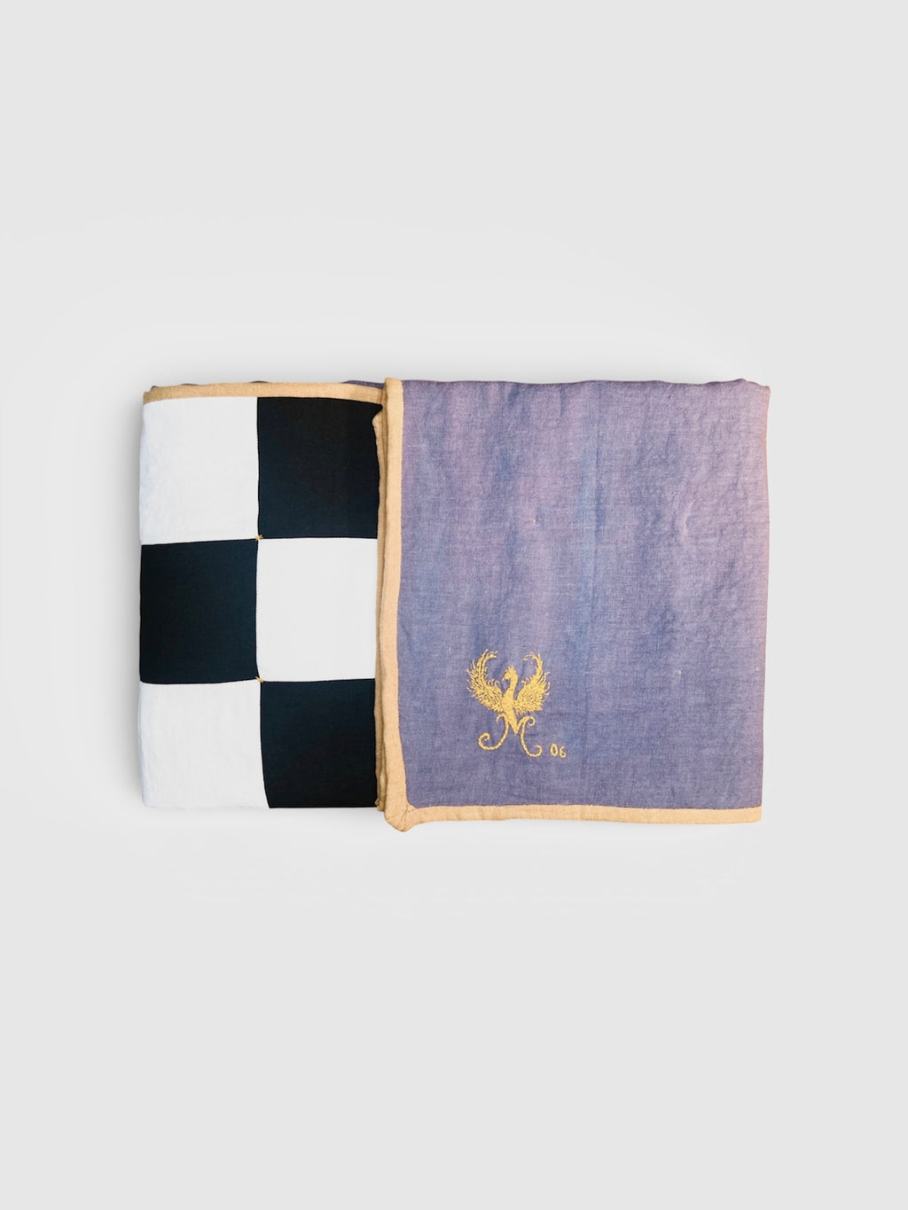 Baby Quilt #6 Black, White, Golden Tan, and Heathered Lilac