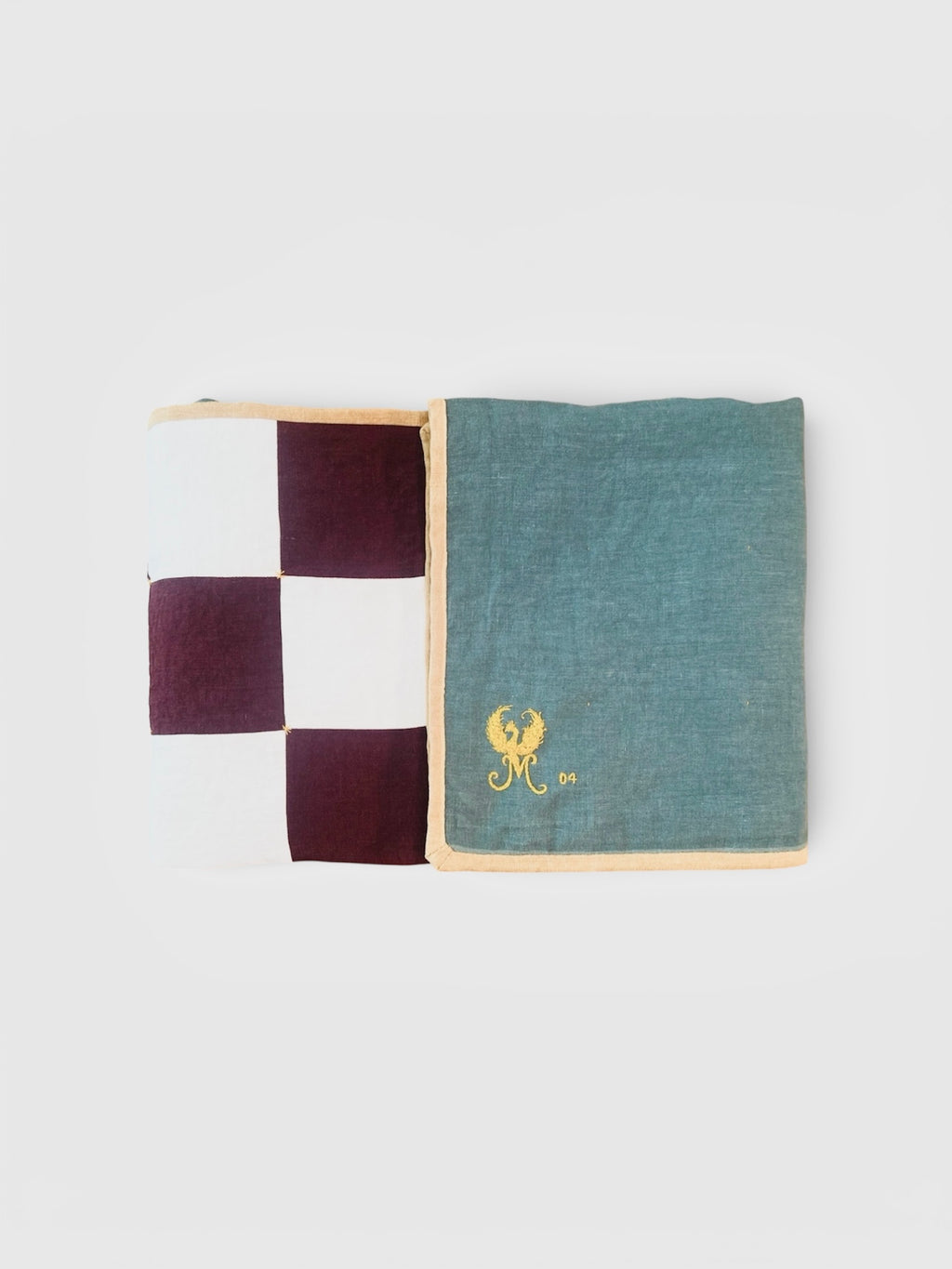 Baby Quilt #4 Burgundy Syrah, White, Golden Tan, and Teal Green