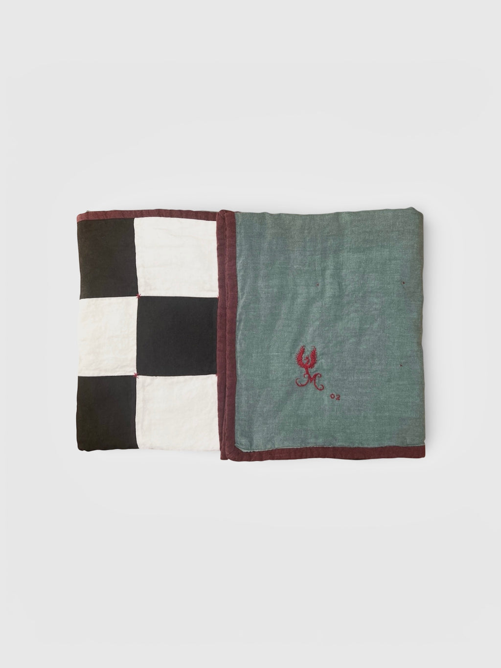 Baby Quilt #2 Black, White, Burgundy Syrah, and Teal Green