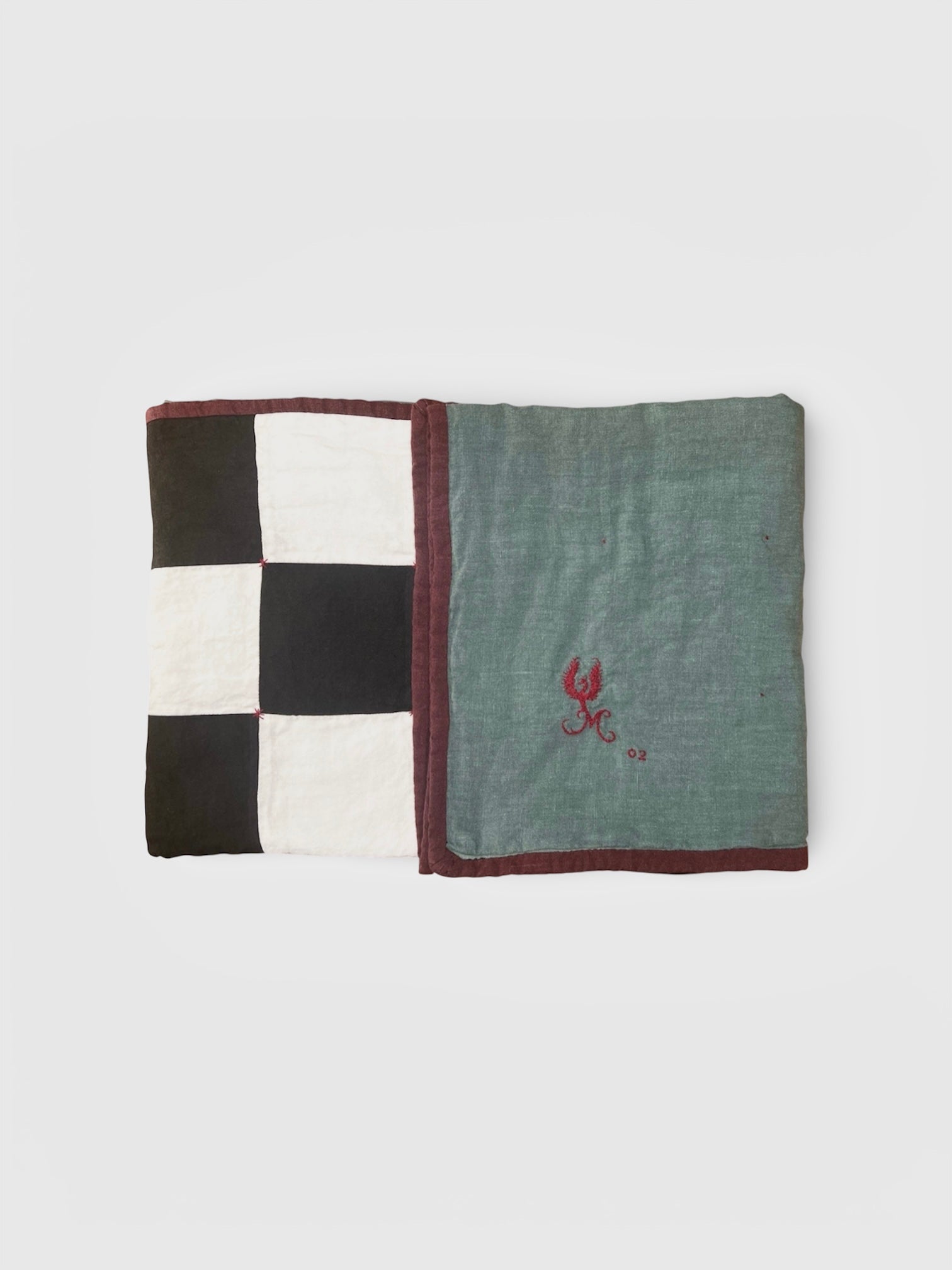 Baby Quilt #2 Black, White, Burgundy Syrah, and Teal Green