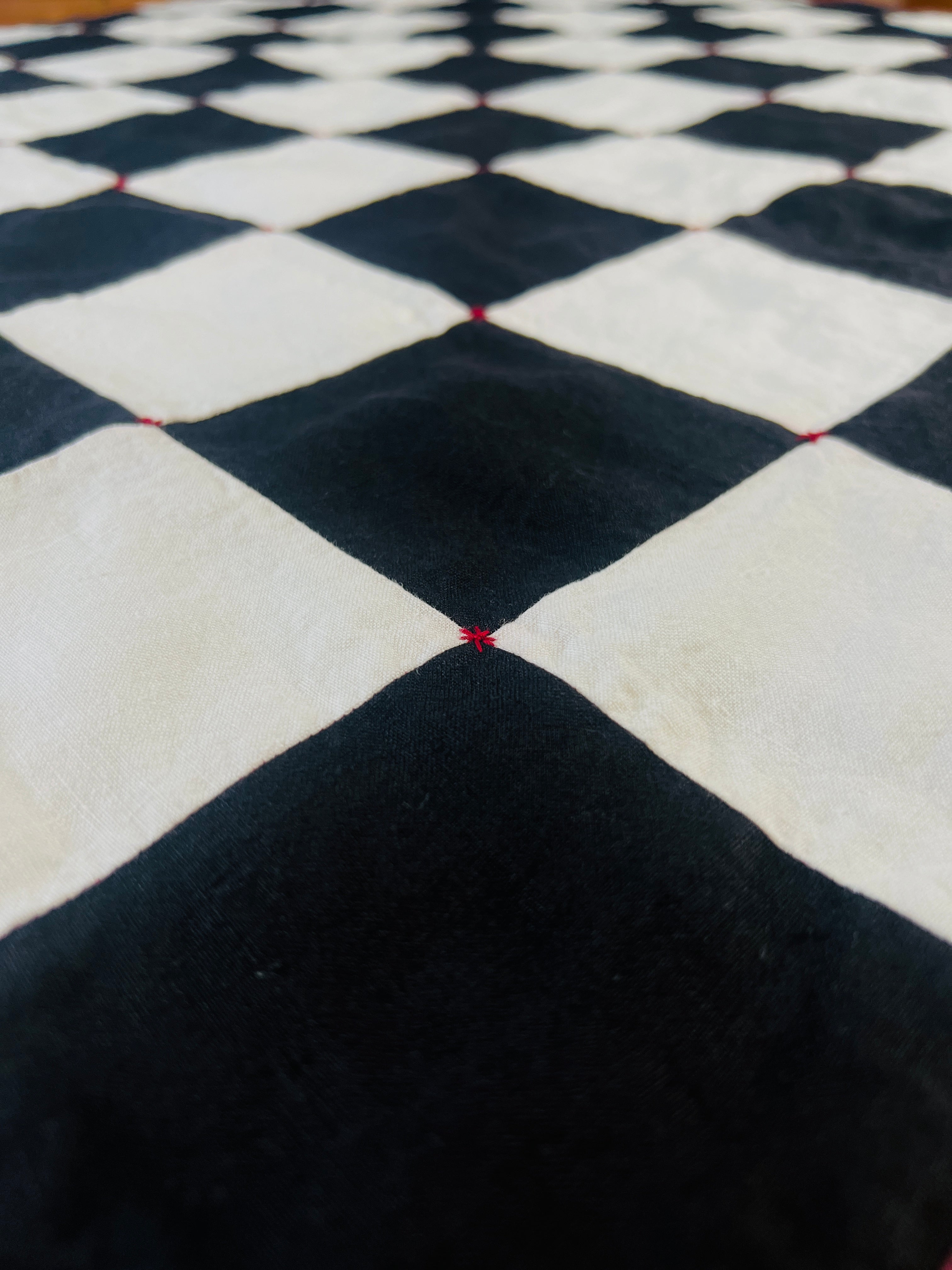 La Maison de Phoenix Baby Quilt #2 Black, White, Burgundy Syrah, and Teal Green