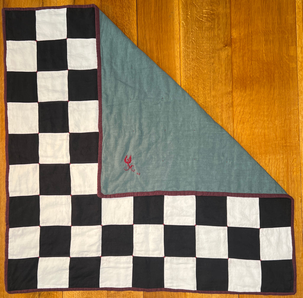 La Maison de Phoenix Baby Quilt #2 Black, White, Burgundy Syrah, and Teal Green