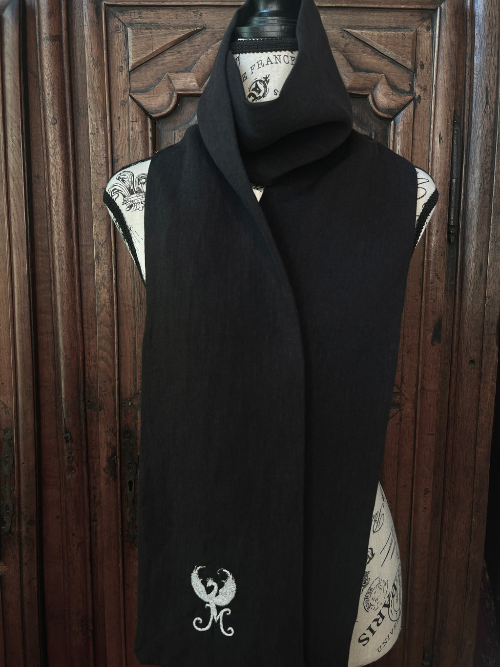 La Maison de Phoenix Elegant Organic Scarf in Black 77"x6.5"