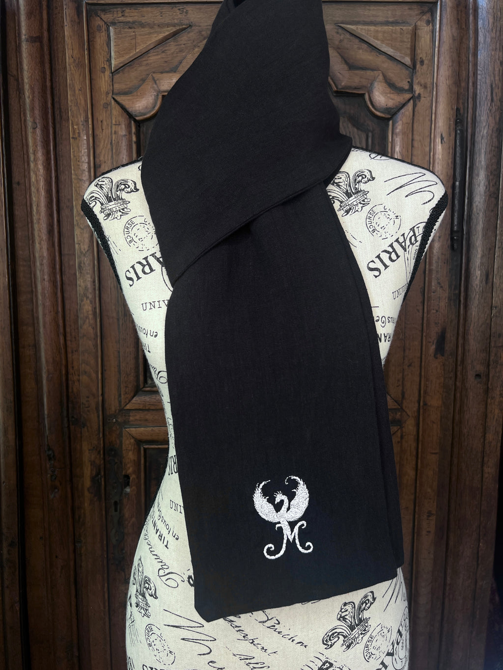 La Maison de Phoenix Elegant Organic Scarf in Black 77"x6.5"