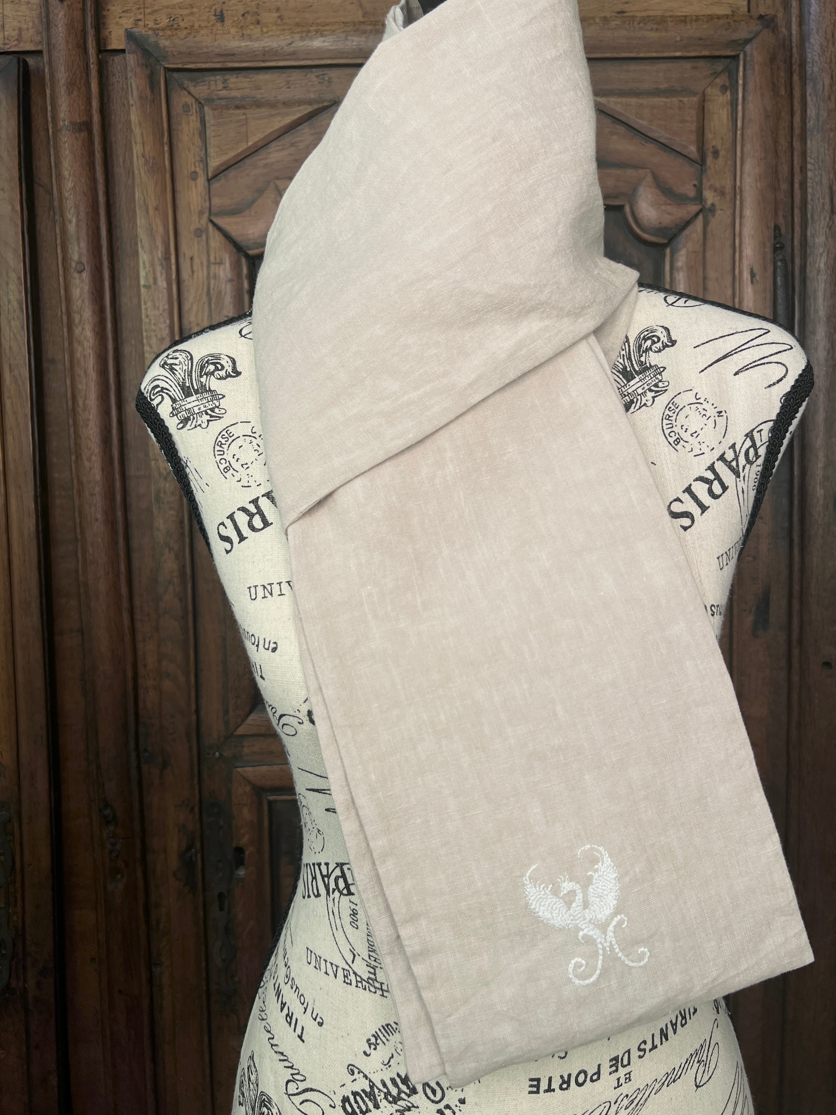 La Maison de Phoenix Elegant Organic Linen Scarf in Natural Beige 74"x6.5"
