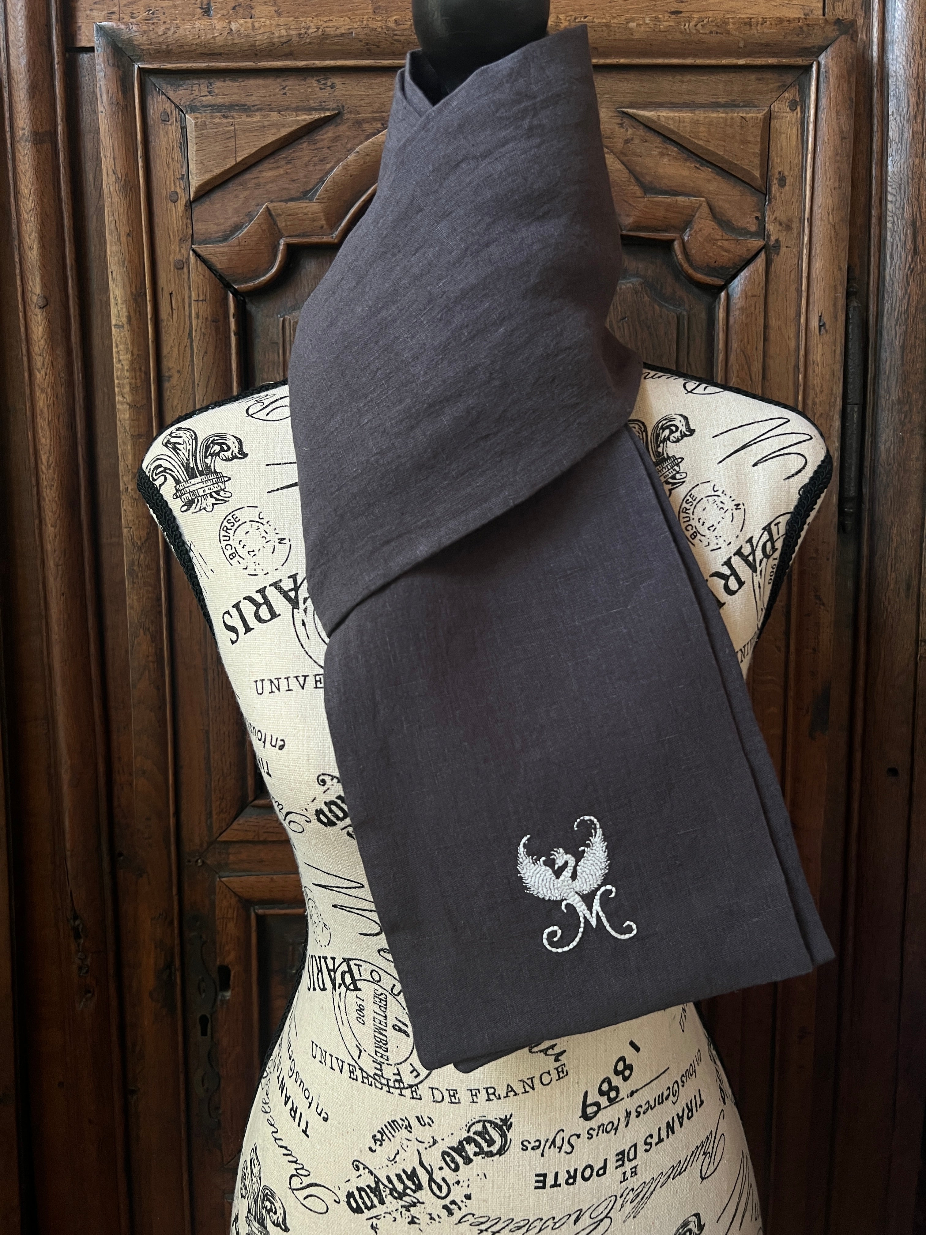 La Maison de Phoenix Elegant Organic Linen Scarf in Slate Gray 67"x6.5"