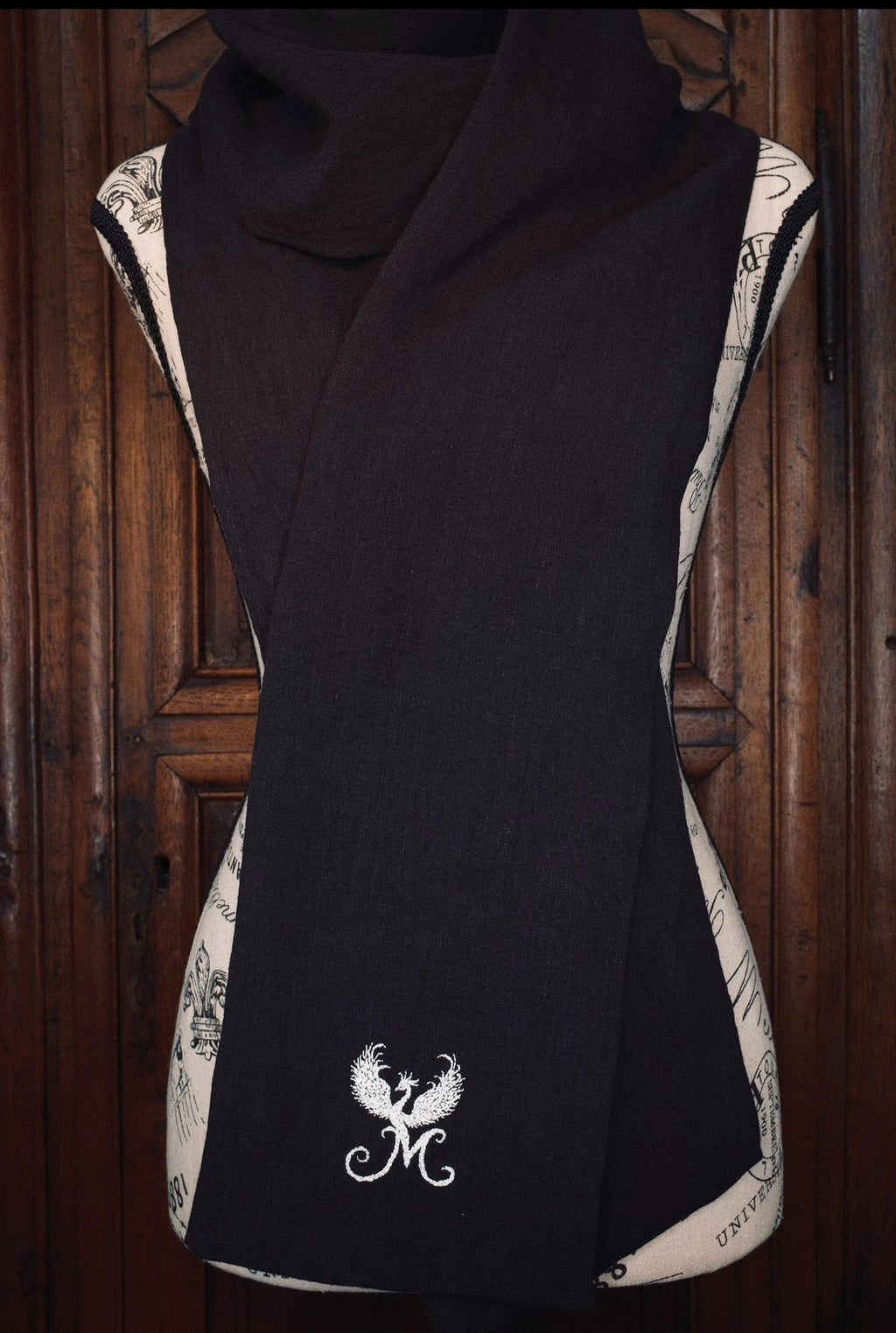 La Maison de Phoenix Extra Long Elegant Organic Linen Scarf in Black 86” x 6.5”